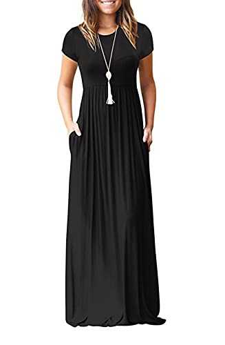 GRECERELLE Womens Maxi Dress Ladies' Summer Casual Short Sleeve Long Dresses with Pocket for Daily, Holiday, Travel, Maternity