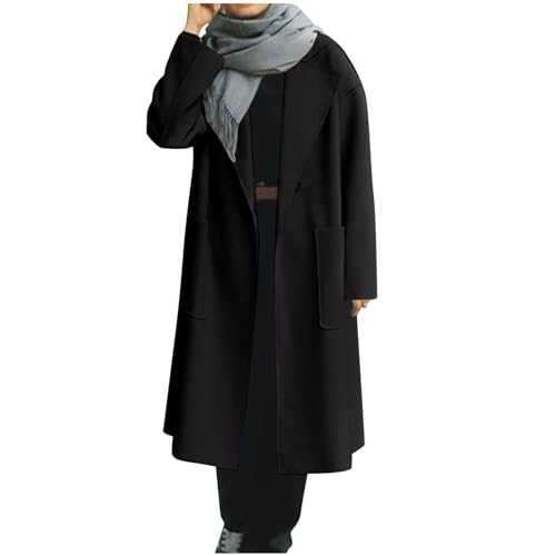 HAOLEI Winter Wool Coats Womens Oversized Knit Long Cardigan Overcoat Open Front Lapel Notched Collar Long Trench Pea Coat with Pockets Jacket Button Fall Sweaters Ladies