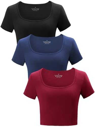 Yeawinta 3 Pack Women's Crop Tops Workout Tshirt Cotton Short Sleeve T Shirts Cropped Basic Tees