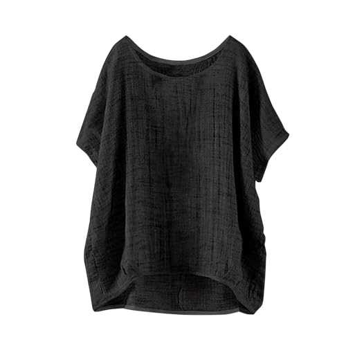 Generisch Muslin Blouse Women's Oversized Women's Blouses Short Sleeve Linen Shirt Vintage Summer Long Shirts Lightweight Blouse Muslin Blouses Linen Shirt Oversized Linen Top Tunic
