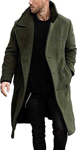 Runcati Men's Coat Regular Fit Trench Coat Long Lapel Double Breasted Wool Business Winter Jacket Peacoat
