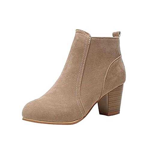 SoonerQuicker Block Heel Ankle Boots for Women Suede Leather High Heels Shoes Ladies Boots Autumn Winter