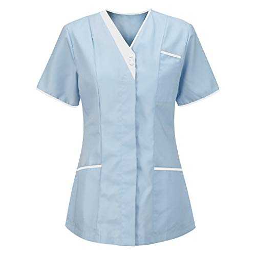 Flodxo Scrub Tops for Women UK Tunic Tops for Women UK Uniform Protective Nurses Lapel V Neck Carer Blouse & Shirts Medical Uniform Health Care Hospital Medical Dentists Work Wear