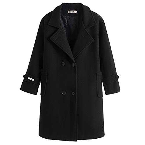 Womens Winter Lapel Wool Coat Ladies Warm Fashion Elegant Trench Jacket Big Pocket Overcoat Outwear