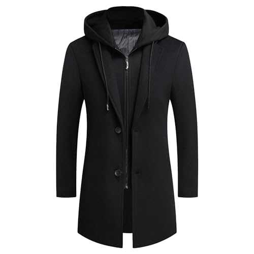 JEShifangjiusu Men'S Winter Cotton Blend Pea Coat Casual Woolen Trench Coat Overcoat Single Breasted Short Wool Jacket