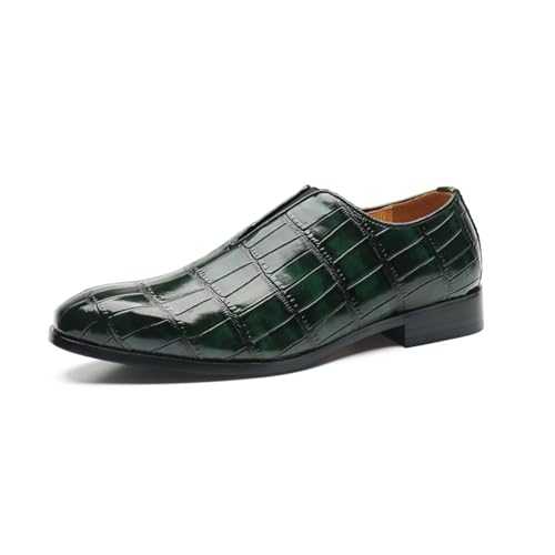 ottspu Men's Dress Shoes with Crocodile Printed Leather in Brogue Elastic Band Oxford Formal Shoes for Men
