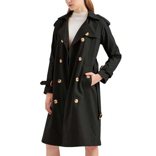 Daikascbny Women's Double-Breasted Waterproof Trench Coat, Autumn Solid Color Trench Coats Lapel Long Sleeve Windbreaker Coats Womens Waterproof Riding Coat Equestrian Lightweight Windproof Jackets