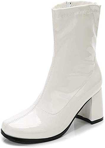 Gizelle Women's Go Go Boots Mid Calf Block Heel Zipper Boot Ankle Boots Low Block Heel Short Boots Shoes