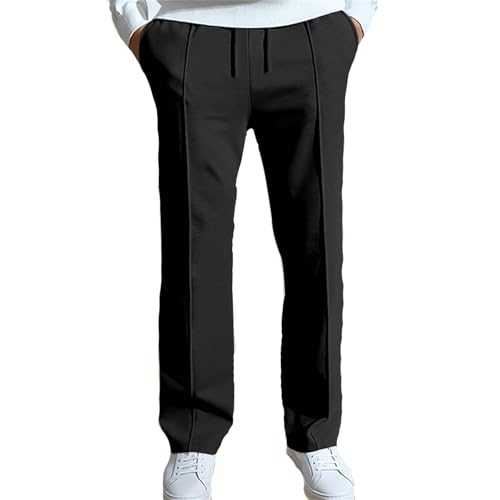 Foweknow Sports Trousers Men's Straight Leg Suit Trousers Plain Elastic Waistband Fabric Trousers Fashionable Simplicity Casual Large Sizes Sports Trousers Versatile Training Trousers