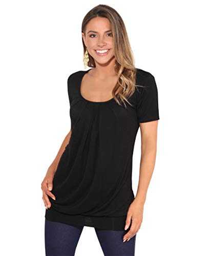 KRISP® Women Basic Jersey T Shirt Loose Pleated Casual Blouse Spring Tops