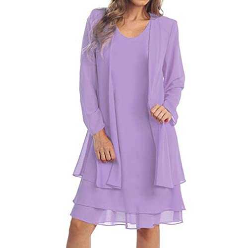 Casual Tunic Dress Women's Chiffon Stitching Long Sleeves in The Long Two Piece Dress Set Dress Mother of The Bride