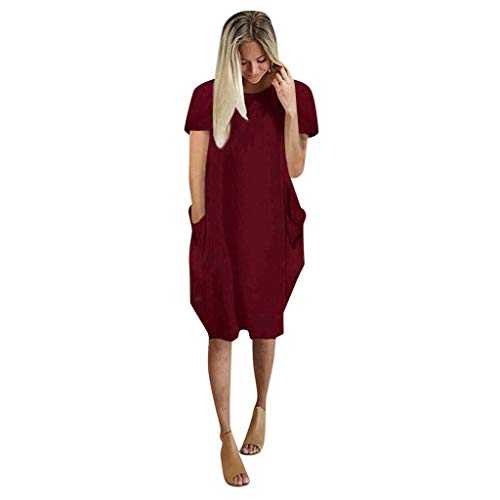 AMDOLE Summer Dresses Midi Length Pocket Short Mini Pullover Womens Sleeve Baggy Ladies Dress Oversized Jumper Women's Dress Tunic Shirt Dress