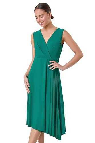 Roman Petite Pleat Detail Stretch Wrap Dress for Women UK - Ladies Everyday Holiday Spring Summer V-Neckline Comfy Soft Evening Vacation Work Party