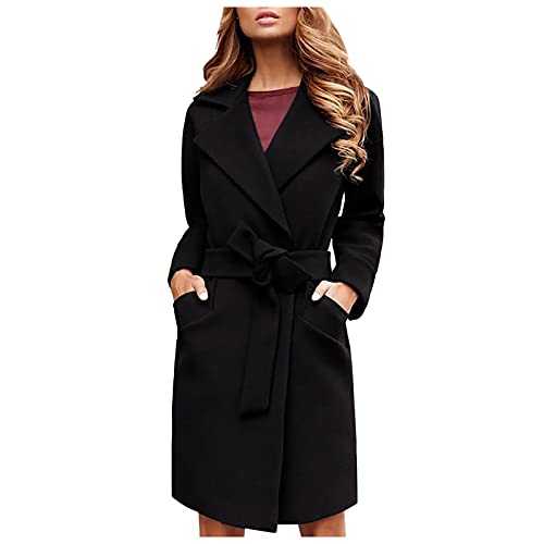 Lalaluka Women's Plain Slim Cut Wool Coat with Belt Lapel Cardigan Down Jacket Parka Women's Winter Coats