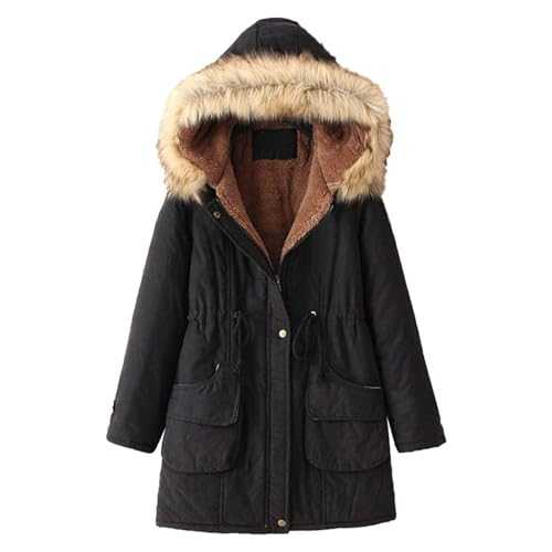 Womens Coats Women's Winter Coat With Hood Jacket Warm Thicken Long Outwear Slim Fit Long Sleeve Hooded Coats Pockets Womens Shacket Teddy Bear Coats For Women