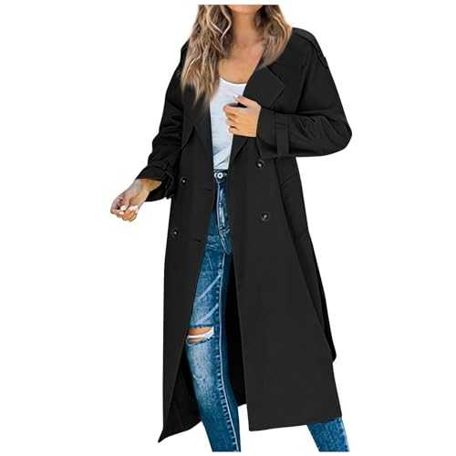 Long Trench Coat for Women with Belt Lightweight Double-Breasted Duster Trench Coat Slim Fit