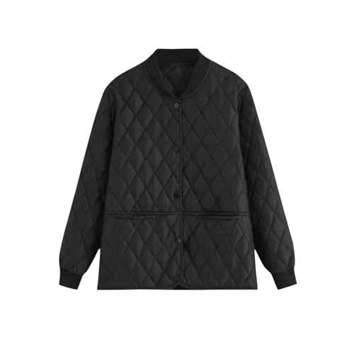 Women's Padded Coat Winter Warm Quilted Jackets Diamond Puffer Jackets Windproof Down Coats Solid Color Loose Ladies Snap Long Sleeve Cotton Padded Jacket with Pockets