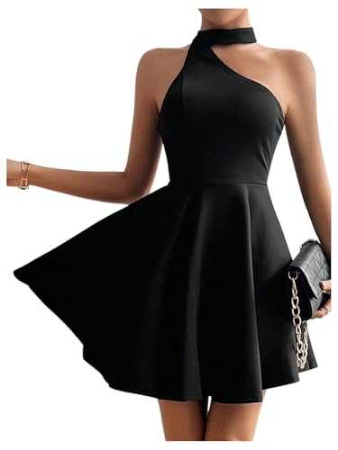 GORGLITTER Women's Flared Flowy Swing Mini Hater Dress Sleeveless Asymmetrical A Line Skater Elegant Party Dresses