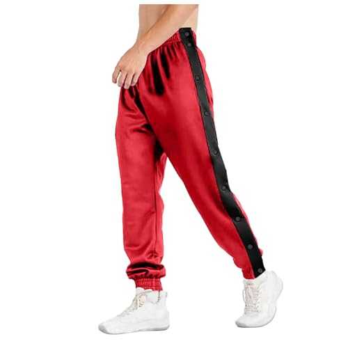 Men's Tear Away Basketball Pants High Split Snap Button Casual Post-Surgery Sweatpants Loost Fit Active Workout Trousers with Pockets