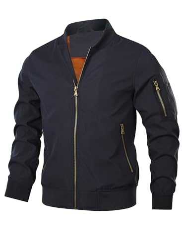 HOOD CREW Men’s Casual Lightweight Bomber Jackets Sportswear Thin Windbreaker with Multi Pockets