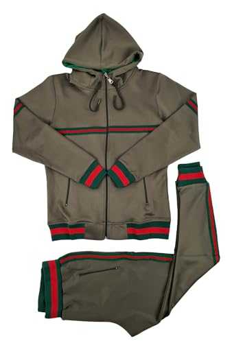 Time Is Money Men's Designer Urban Slim Fit 3 Green Stripe Streetwear Tracksuit, Green