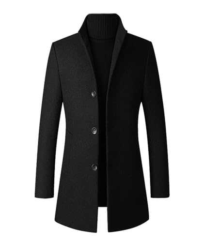 Men's Trench Coat Wool Blend Slim Fit Top Coat Single Breasted Business Overcoat