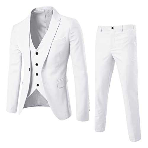 Bauzuoyo Suit Men's Slim Fit 3-Piece Suits Modern Men's Suit 3-Piece Jacket Trousers Vest for Business Wedding Formal Dinner Two Buttons Set Plus Sizes Fair Fit Tuxedo Suit