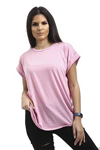 Fashion Star Womens Plain Baggy Oversized Tee Top Turn Up Cap Sleeve Basic T Shirt