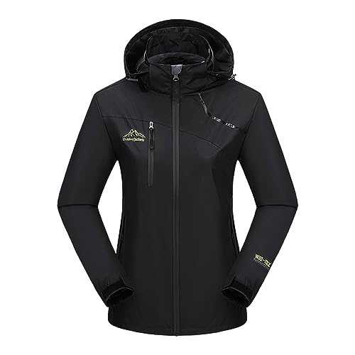 Zeiayuas Womens Raincoats Waterproof Jackets Ladies 3 In 1 Waterproof Windproof Jacket with Hood Fleece Plus Size Winter Warm Jacket Outdoor Water Resistant Rain Coat for Walking Active