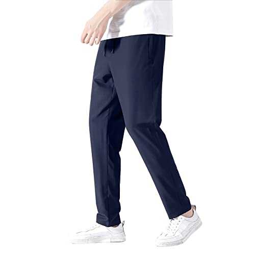 Tracksuit Bottoms Men Joggers for Men UK Casual Elasticated Waist Trousers for Men Drawstring Tactical Trousers Combat Trousers Loose Straight Ice Silk Lightweight & Flex & Versatile