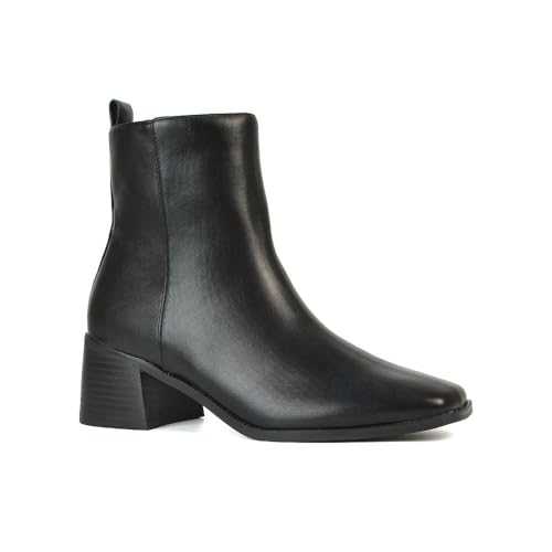 ESSEX GLAM Women's Low Heel Ankle Boots Ladies Block Heeled Square Toe Chelsea Biker Booties Size 3-8