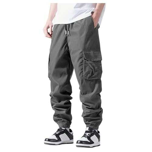 Sizoer Cargo Trousers for Men UK Trendy Straight Leg Cuffed Cargo Design Bottoms Running Joggers Activewear Pants Outdoor Hiking Regular Fit Camping Multiple Pockets Tracksuit Bottoms