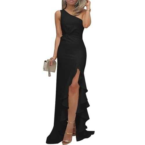 Women's Formal Long Ruffled Slit Floor Length Dress Evening Gown Womens Slash Neck Party Maxi Dress Sale Wedding Bridesmaid Floor Length Evening Ball Gown Ladies Long Prom Cocktail Dresses Promotion