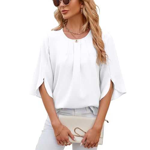 LEKOPUR Womens Chiffon Tops 3/4 Sleeve Ladies Blouses Elegant Casual Loose Tunic Dresses for Women Summer Women's Blouses & Shirts Evening Party Tops for Leggings
