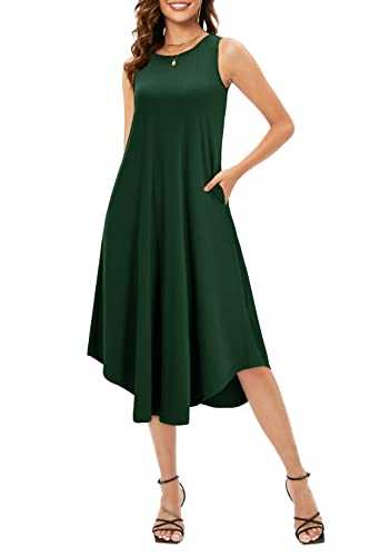 OUGES 2024 Womens Summer Spring Dress Ladies Sleeveless Long Casual Midi Dresses with Pocket