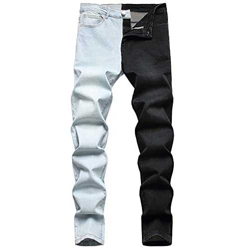 Rayiisuy Men's Skinny Jeans Fashion Casual Black Red White Patchwork Slim Fit Cotton Demin Pencil Pants Size 28-38