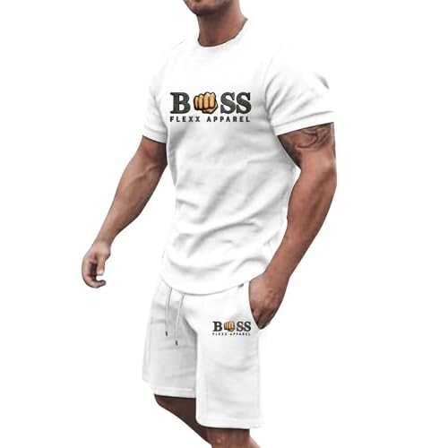 Men's Tracksuit 2 Piece Summer Outfits Casual Short Sleeve Crew Neck Shirts & Shorts Track Suit Jogging Loungewear Sets Gym Running Sport Sweat Activewear Sweatsuit with Pockets