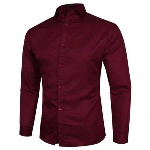 Men Cotton Shirt Men Formal Shirts Long Sleeve Slim Fit Button Down Shirt Solid Colour Stand Up Collar Shirts Suit Top Wedding Dinner Business Work Blouse Tops Comfortable Breathable Casual