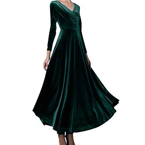 Skang Dresses Women Long Sleeved V Neck Gold Velvet Dress Plus Size Dresses Cocktail Formal