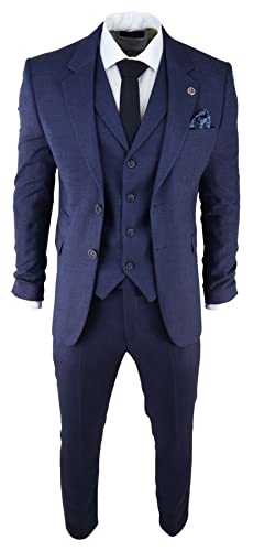 Mens Herringbone Tweed 3 Piece Suit Blue Classic Vintage Tailored Wedding Blinders