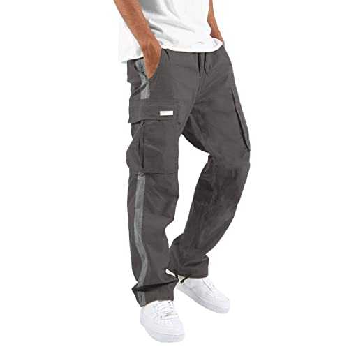 CANDE Chino Pants for Men Men's Solid Drawstring Elastic Waist Solid Pocket Pants Loose Sweatpants Tracksuit Pants