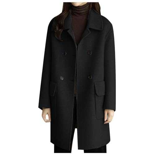 Women Sherpa Plush Coat Sale Clearance Fashion Button Up Coat Windproof Warm Jackets Retro Long Sleeve Trench Woolen Pea Coats with Pocket Ladies Loose Long Tops for School Office Plus Size L-4XL