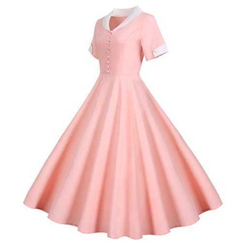 1950s Dresses for Women UK Vintage Rockabilly Retro Plus Size Short Sleeve A-Line Cocktail Dress Slim Fit Audrey Hepburn Style Dress Solid Color Button Dress Lapel V-Neck Dress Evening Gown