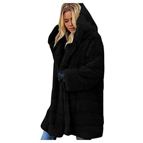 Luxury Faux Fur Long Coat for Women UK Winter Thicken Windproof Heavyweight Jacket Warm Hooded Overcoats Fluffy Fuzzy Outerwear Fleece Lined Coat Ladies Casual Maxi Thick Overcoat
