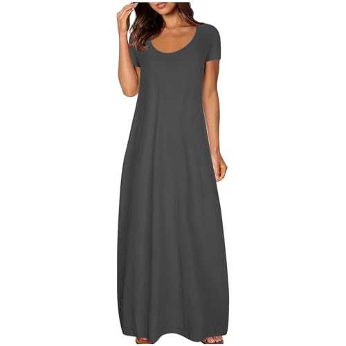 Summer Dresses for Women Plus Size Dress Wedding Guest Occasion 1940s Dress Midi Casual Short Sleeve V Neck Swing Casual Bohemian Maxi Dresses for Women UK Party Beach Vacation Clothes