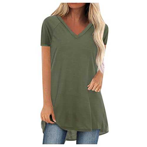 Women Fashion Plus Size Print V Neck Short Sleeved Long T-Shirt Blouse Long Sleeve