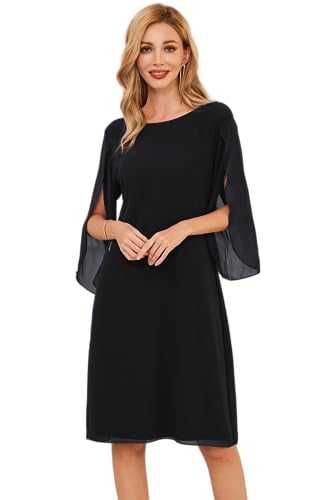 GRACE KARIN Women Elegant A Line Chiffon Shift Dresses 3/4 Sleeve Crew Neck Midi Ocassion Dress