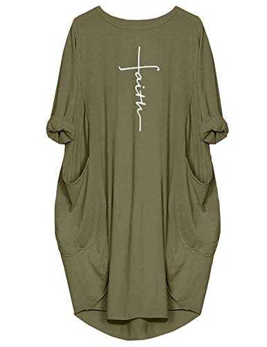 Rfecccy Women's Faith Oversize Baggy T Shirt Causal Loose Party Short Midi Dresses with Pockets