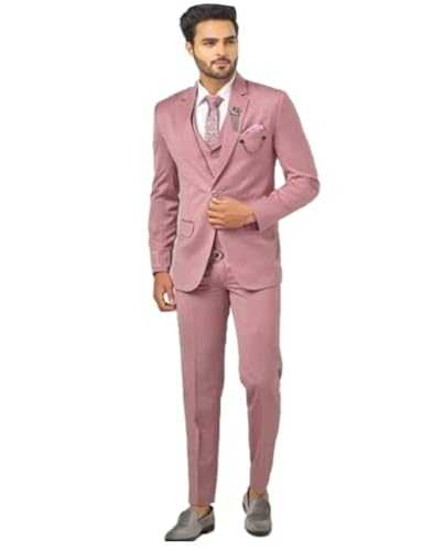Pkrboro Men's 3-Piece Suit Tuxedos Single Breasted Button Notch Lapel Jacket Vest Pants Wedding/Formal/Party