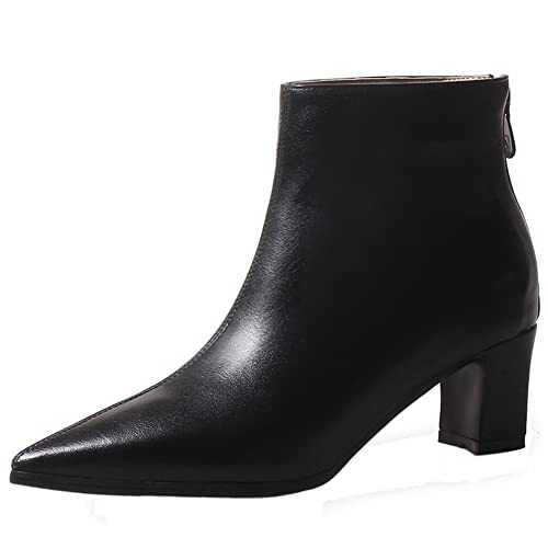 Women Kitten Heel Ankle Boots, Simple Dress Boots Pointed Toe Zip Mid Heel Booties Solid, Size 0.5-10